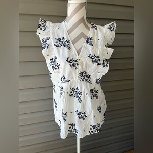 LOFT Floral Eyelet Ruffle Peplum Top Sz S